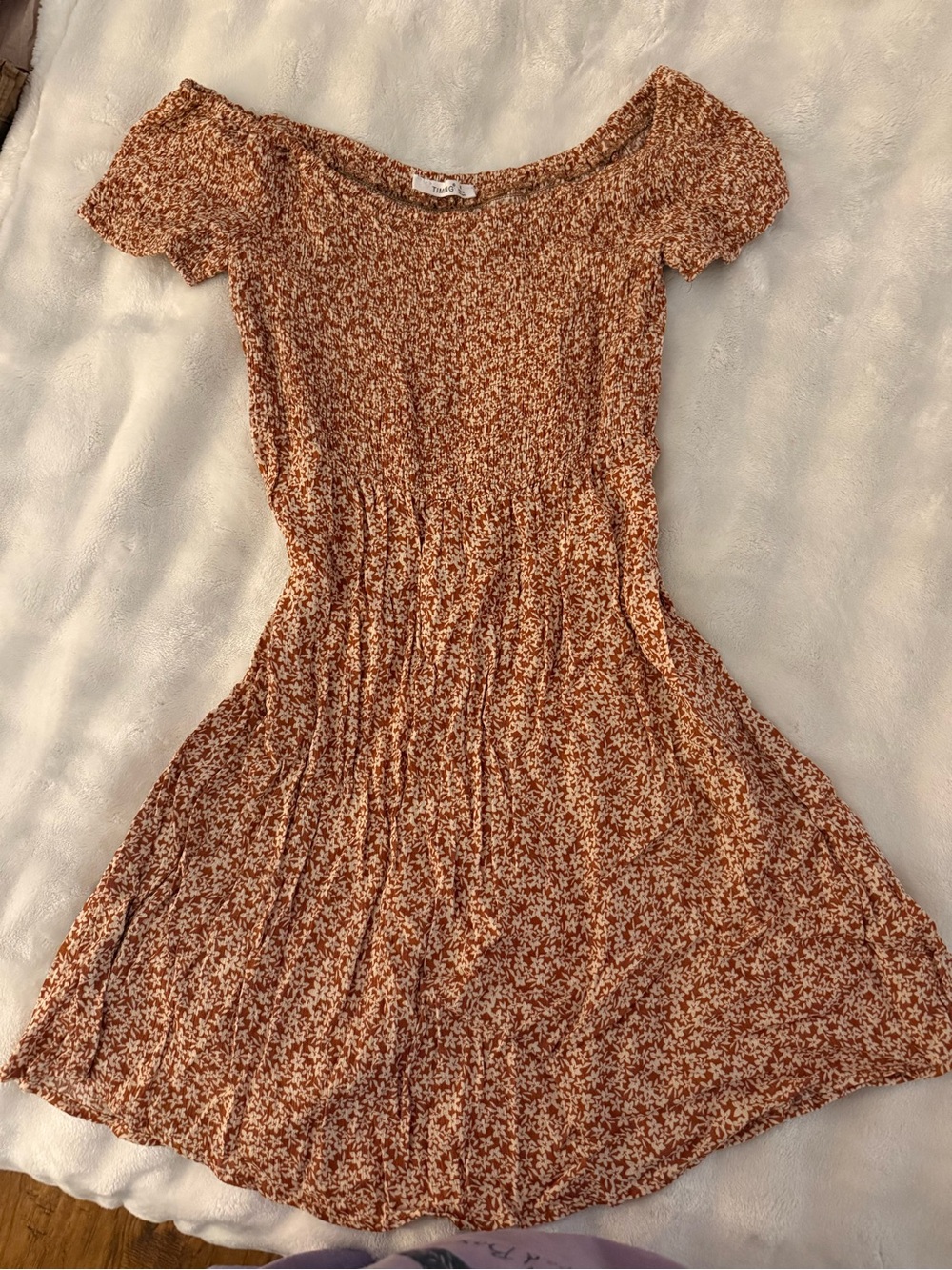 Rust Floral Smocked Short Sleeve Summer Dress